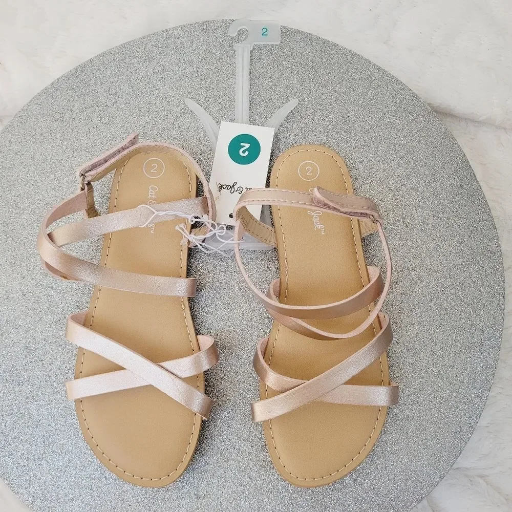 Cat & Jack Strappy Sandals Rose Gold Little Girls Size 2 New
